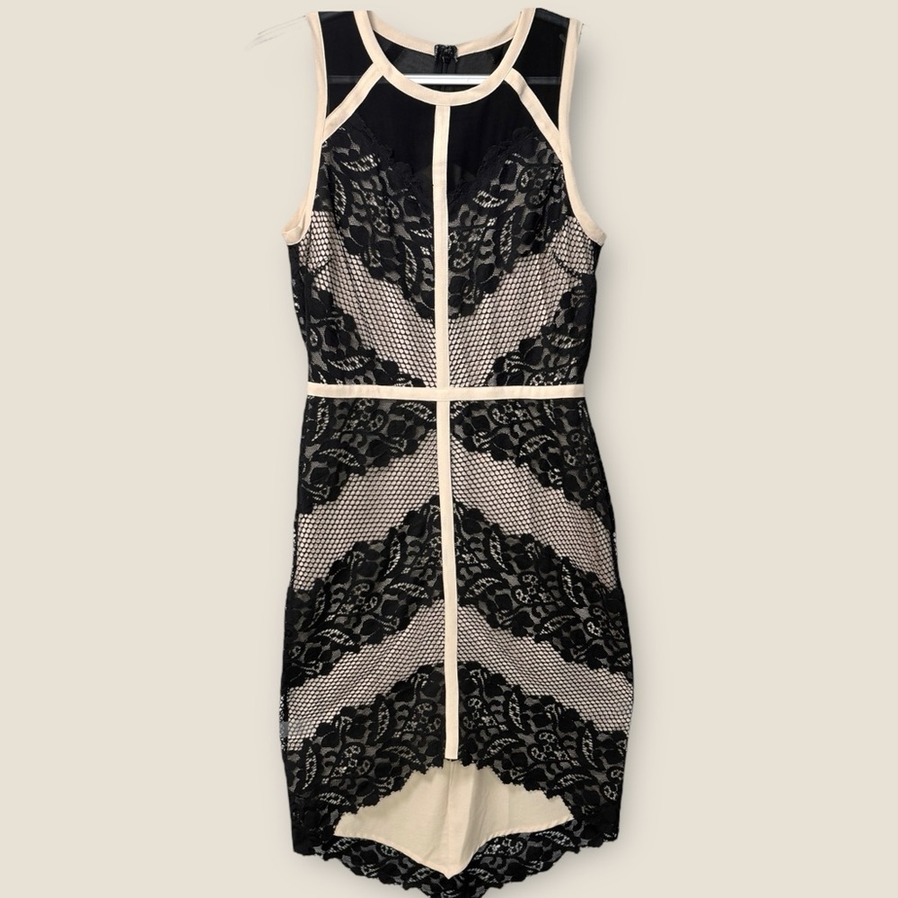 New Adelyn Rae Lace Bodycon Dress M Illusion Mesh Black&Nude Bandage Style Prom - Picture 4 of 12